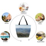 Yanfind Shopping Bag for Ladies Hills Summer Alone Explorer Morning Mountains Lika Croatia Mountainous Landforms Highland Reusable Multipurpose Heavy Duty Grocery Bag for Outdoors.