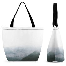 Yanfind Shopping Bag for Ladies Grey Fog Outdoors Mist Ridge Autumn Forest Peaks Winter Fall Tree Reusable Multipurpose Heavy Duty Grocery Bag for Outdoors.