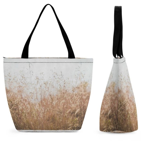Yanfind Shopping Bag for Ladies Grass Flora Plant Harvest Field Bush Tree Wood Purple Reusable Multipurpose Heavy Duty Grocery Bag for Outdoors.