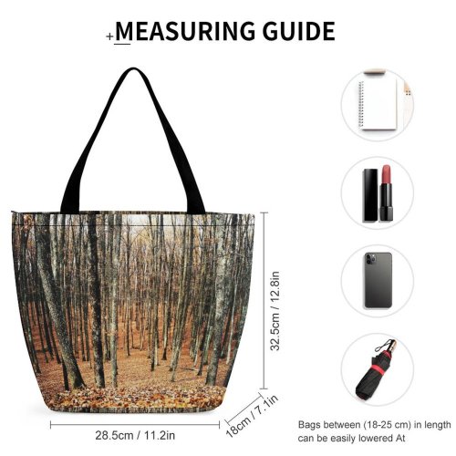 Yanfind Shopping Bag for Ladies Forest Tree Flora Land Outdoors Plant Vegetation Leaf Leaves Woodland Wood Fall Reusable Multipurpose Heavy Duty Grocery Bag for Outdoors.