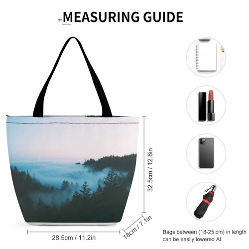Yanfind Shopping Bag for Ladies Fog Landscape Sunset Mount Tamalpais United States Forest Tree Dawn Dusk Outdoors Reusable Multipurpose Heavy Duty Grocery Bag for Outdoors.
