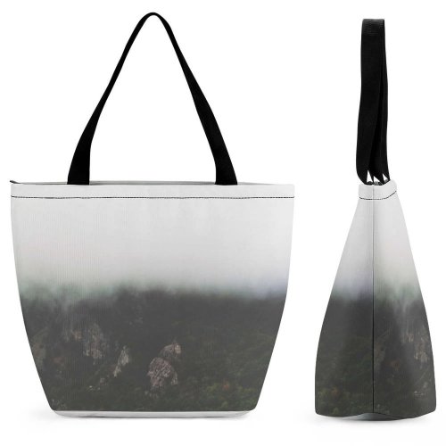 Yanfind Shopping Bag for Ladies Grey Outdoors Fog Mist Wildlife Tree Forest Reusable Multipurpose Heavy Duty Grocery Bag for Outdoors.