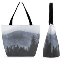 Yanfind Shopping Bag for Ladies Grey Sinaia Romania Fog Mist Pele Castle Outdoors Forest Landscape Layers Mounatin Reusable Multipurpose Heavy Duty Grocery Bag for Outdoors.