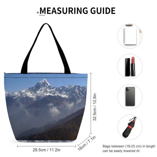 Yanfind Shopping Bag for Ladies Himalaya India High Clouds Rock Snow Mountainous Landforms Range Sky Ridge Reusable Multipurpose Heavy Duty Grocery Bag for Outdoors.