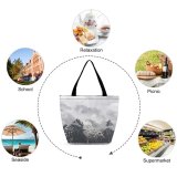 Yanfind Shopping Bag for Ladies Grey Range Outdoors Peak Scenery Snow Clouds Covering Winter Uttarakhand Reusable Multipurpose Heavy Duty Grocery Bag for Outdoors.