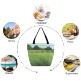 Yanfind Shopping Bag for Ladies Grass Plant Field Grassland Outdoors Lamadelaine Luxembourg Birds Forest Wind Wheat Reusable Multipurpose Heavy Duty Grocery Bag for Outdoors.