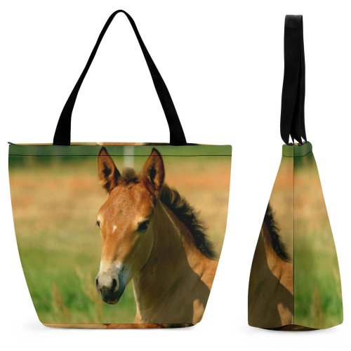 Yanfind Shopping Bag for Ladies Horse Rural Pasture Vertebrate Przewalski's Colt Foal Wildlife Mane Snout Mare Reusable Multipurpose Heavy Duty Grocery Bag for Outdoors.
