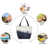 Yanfind Shopping Bag for Ladies Fog Plant Tree Grey Outdoors Abies Fir Mist Conifer Cloud Creative Reusable Multipurpose Heavy Duty Grocery Bag for Outdoors.