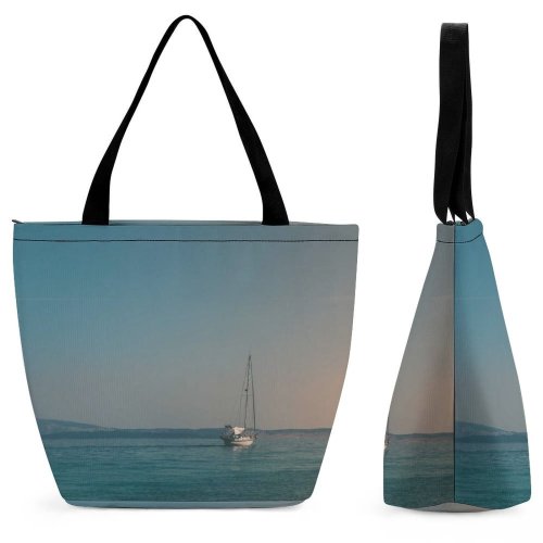 Yanfind Shopping Bag for Ladies Adventure Sail Boat Sailboat Sea Outdoors Seascape Watercraft Sailing Yacht Ocean Turquoise Reusable Multipurpose Heavy Duty Grocery Bag for Outdoors.