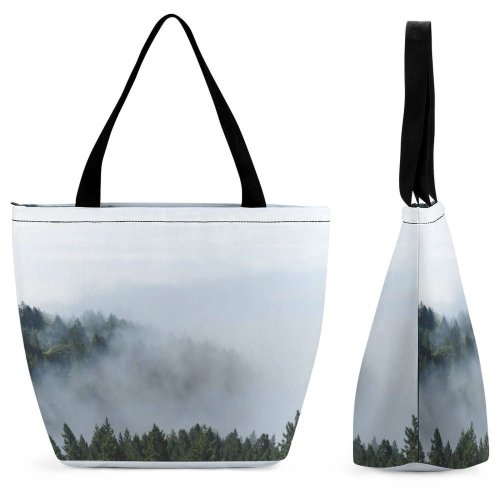 Yanfind Shopping Bag for Ladies Fog Mist Outdoors Tree Muir Woods National Monument Mill Valley United States Reusable Multipurpose Heavy Duty Grocery Bag for Outdoors.
