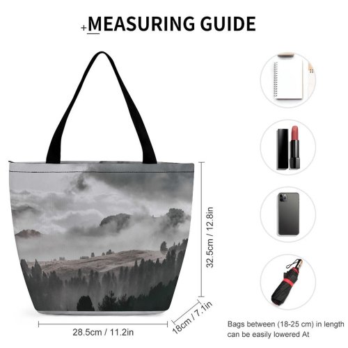 Yanfind Shopping Bag for Ladies Grey Würzjoch Italy Hillside Tree Mist Cloud Foggy Fog IOS Landscape Reusable Multipurpose Heavy Duty Grocery Bag for Outdoors.