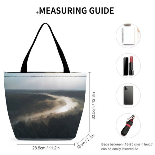 Yanfind Shopping Bag for Ladies Fog Sunrise Nikola-Lenivets Kaluga Oblast Morning Mist River Dawn Dusk Outdoors Sky Reusable Multipurpose Heavy Duty Grocery Bag for Outdoors.