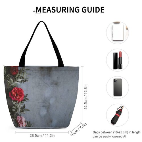 Yanfind Shopping Bag for Ladies Flower Plant HQ Flora Rose Floral Texture Ornament Embroidery Grey Foliage Reusable Multipurpose Heavy Duty Grocery Bag for Outdoors.
