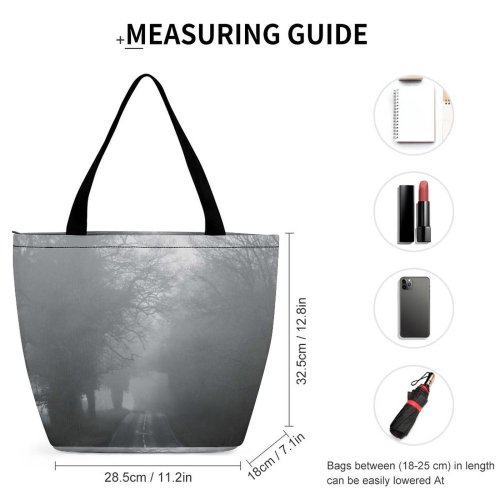 Yanfind Shopping Bag for Ladies Grey Outdoors Fog Mist Road Leamington Spa Uk Creepy Wood Quiet Horror Reusable Multipurpose Heavy Duty Grocery Bag for Outdoors.