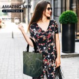 Yanfind Shopping Bag for Ladies Grass Flora Plant Leaves Foliage Macro Drops Dew Leaf Grey Reusable Multipurpose Heavy Duty Grocery Bag for Outdoors.