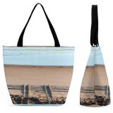 Yanfind Shopping Bag for Ladies Ocean Beach Sand Tracks Tire Sea Grass Disappear Shore Sky Natural Reusable Multipurpose Heavy Duty Grocery Bag for Outdoors.