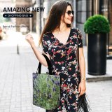 Yanfind Shopping Bag for Ladies Flowers Violet Flower Plant Lavender Flowering English French Hyssopus Fernleaf Lavandula Dentata Reusable Multipurpose Heavy Duty Grocery Bag for Outdoors.