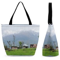 Yanfind Shopping Bag for Ladies Himalaya Sky Clouds Colours Mountains Evegtation Tree Road Beautiful Snow Peak Reusable Multipurpose Heavy Duty Grocery Bag for Outdoors.