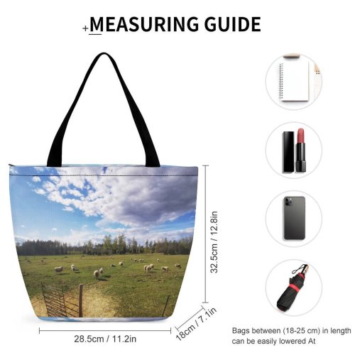 Yanfind Shopping Bag for Ladies Grassland Field Farm Rural Cow Cattle Meadow Pasture Ranch Grazing Outdoors Countryside Reusable Multipurpose Heavy Duty Grocery Bag for Outdoors.