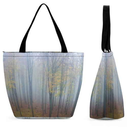 Yanfind Shopping Bag for Ladies Forest Land Outdoors Plant Tree Vegetation Woodland Fog Art Bielawa Polska Reusable Multipurpose Heavy Duty Grocery Bag for Outdoors.