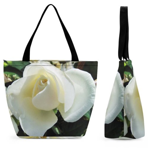 Yanfind Shopping Bag for Ladies Rose Bloom Garden Leaves Beautiful Romantic Flower Flowering Plant Petal Floribunda Gardenia Reusable Multipurpose Heavy Duty Grocery Bag for Outdoors.