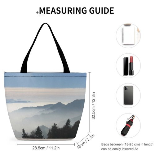 Yanfind Shopping Bag for Ladies Hiking Mountains Fog Foggy Switzerland Sky Mountainous Landforms Atmospheric Mist Cloud Reusable Multipurpose Heavy Duty Grocery Bag for Outdoors.