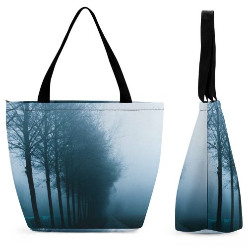 Yanfind Shopping Bag for Ladies Fog Mist Outdoors Croatia Tree Path Dark Misty Light Mood Moody Foggy Reusable Multipurpose Heavy Duty Grocery Bag for Outdoors.
