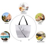 Yanfind Shopping Bag for Ladies Grey Tree Fog Plant Mist Dock Pier Port Waterfront Outdoors Moody Minimalist Reusable Multipurpose Heavy Duty Grocery Bag for Outdoors.