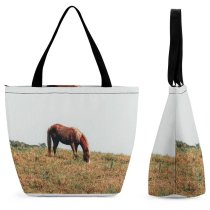 Yanfind Shopping Bag for Ladies Horse Field Grassland Outdoors Brazil Countryside Farm Rural Grazing Meadow Pasture Ranch Reusable Multipurpose Heavy Duty Grocery Bag for Outdoors.