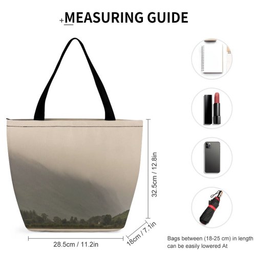 Yanfind Shopping Bag for Ladies Fog Outdoors Mist Wasdale Seascale Uk Grey Nervum England Landscape Summer Lake Reusable Multipurpose Heavy Duty Grocery Bag for Outdoors.