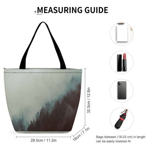Yanfind Shopping Bag for Ladies Fog Outdoors Mist Art Grey Pines Forest Savoie Plant Tree Stock Reusable Multipurpose Heavy Duty Grocery Bag for Outdoors.
