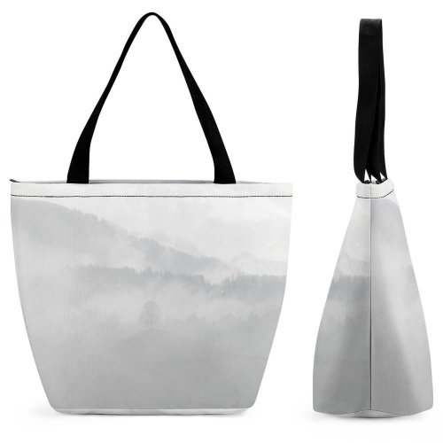 Yanfind Shopping Bag for Ladies Grey Fog Mist Outdoors Hirzel Suiza Snow Road Top Rolling Mysterious Alps Reusable Multipurpose Heavy Duty Grocery Bag for Outdoors.
