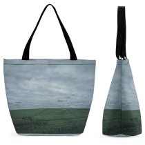Yanfind Shopping Bag for Ladies Grey Field Grassland Outdoors Countryside Paddy Land Agriculture Reusable Multipurpose Heavy Duty Grocery Bag for Outdoors.