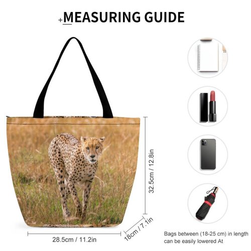 Yanfind Shopping Bag for Ladies Young Species Grass Cheetah Wild Outdoors Wildlife Grassland Barbaric Endangered Kruger Reusable Multipurpose Heavy Duty Grocery Bag for Outdoors.