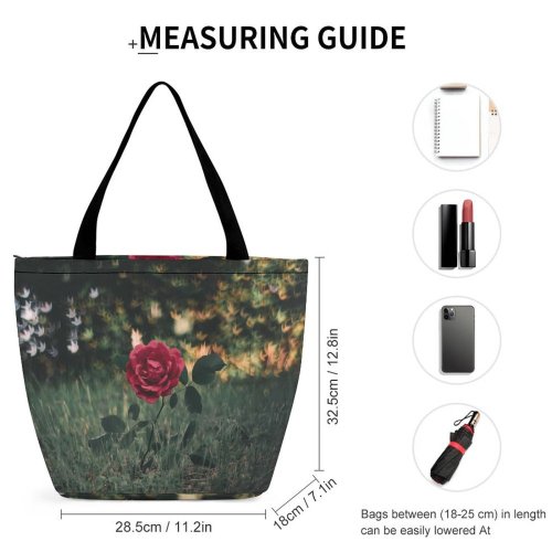 Yanfind Shopping Bag for Ladies Flower Rose Flora Plant Agelaius Birds Blackbird Forest Woodland Tree Leaf Reusable Multipurpose Heavy Duty Grocery Bag for Outdoors.