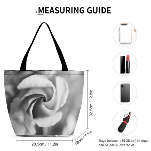 Yanfind Shopping Bag for Ladies Flower Plant Rose Petal Love Spiral Form Macro Grey Reusable Multipurpose Heavy Duty Grocery Bag for Outdoors.