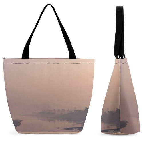 Yanfind Shopping Bag for Ladies Fog Outdoors Taj Mahal Agra Mist Birds India Morning Boat River Ganghes Reusable Multipurpose Heavy Duty Grocery Bag for Outdoors.