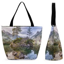 Yanfind Shopping Bag for Ladies Hintersee Outdoors Tree Ramsau Bei Berchtesgaden Rock Lake Island Creek Reusable Multipurpose Heavy Duty Grocery Bag for Outdoors.