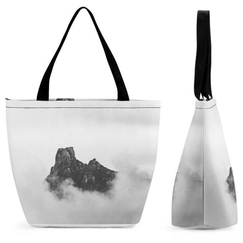 Yanfind Shopping Bag for Ladies Grey Fog Mist Outdoors Yakushima Island Prefektura Kagoshima Japonia Face Blackandwhite Reusable Multipurpose Heavy Duty Grocery Bag for Outdoors.