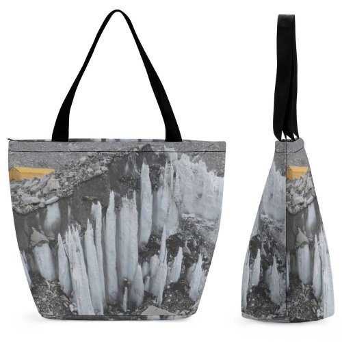 Yanfind Shopping Bag for Ladies Grey Outdoors Base Camp Khumjung Nepal Tent Rock Rubble Reusable Multipurpose Heavy Duty Grocery Bag for Outdoors.