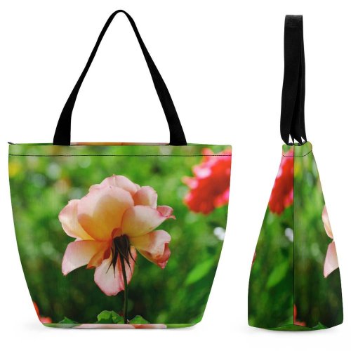 Yanfind Shopping Bag for Ladies Flower Rose Geranium Plant Petal Watercolor Creative Commons Reusable Multipurpose Heavy Duty Grocery Bag for Outdoors.