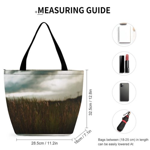 Yanfind Shopping Bag for Ladies Grass Plant Field Grassland Outdoors Land Countryside Forest Savanna Stock Reusable Multipurpose Heavy Duty Grocery Bag for Outdoors.