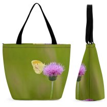 Yanfind Shopping Bag for Ladies Flower Plant Thistle Buda United States Flora Butterfly Moth Outdoor Garden Reusable Multipurpose Heavy Duty Grocery Bag for Outdoors.