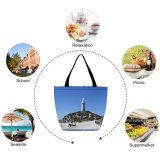 Yanfind Shopping Bag for Ladies Lighthouse Coastline Rottnest Perth Beach Sea Promontory Sky Shore Coast Reusable Multipurpose Heavy Duty Grocery Bag for Outdoors.