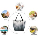 Yanfind Shopping Bag for Ladies Fog Outdoors Mist Atmosphere Dark Spooky Moody Car Forest Tree Grey Stock Reusable Multipurpose Heavy Duty Grocery Bag for Outdoors.