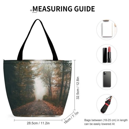 Yanfind Shopping Bag for Ladies Fog Path Road Vendryně Czechia Outdoors Fall Ground Mist Asphalt Tarmac Tree Reusable Multipurpose Heavy Duty Grocery Bag for Outdoors.