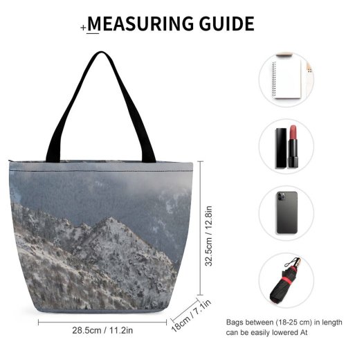 Yanfind Shopping Bag for Ladies Grey Range Outdoors Peak Slope Snow Plant Tree Creative Commons Reusable Multipurpose Heavy Duty Grocery Bag for Outdoors.