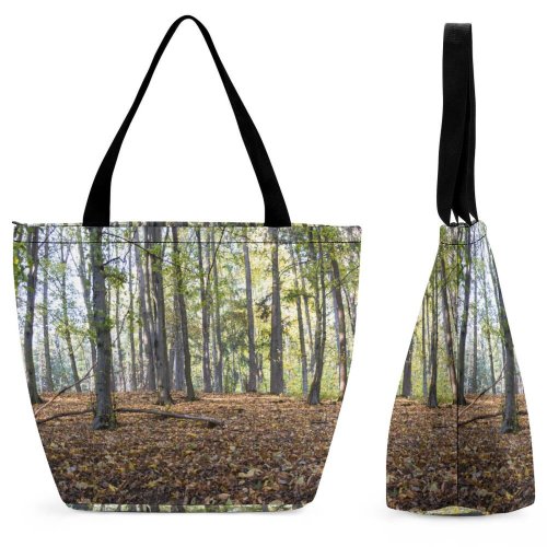 Yanfind Shopping Bag for Ladies Forest Plant Vegetation Land Outdoors Tree Woodland Ground Trunk Jungle Branches Reusable Multipurpose Heavy Duty Grocery Bag for Outdoors.