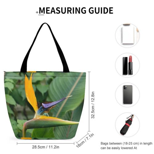 Yanfind Shopping Bag for Ladies Flower Plant Birds Pollen Beautiful Colourful Wildlife Insect Butterfly Reusable Multipurpose Heavy Duty Grocery Bag for Outdoors.