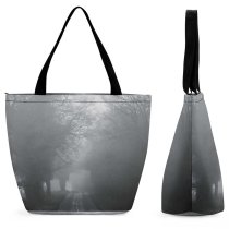 Yanfind Shopping Bag for Ladies Grey Outdoors Fog Mist Road Leamington Spa Uk Creepy Wood Quiet Horror Reusable Multipurpose Heavy Duty Grocery Bag for Outdoors.